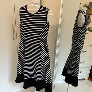 Suzy Shier Black and White Striped Midi Dress